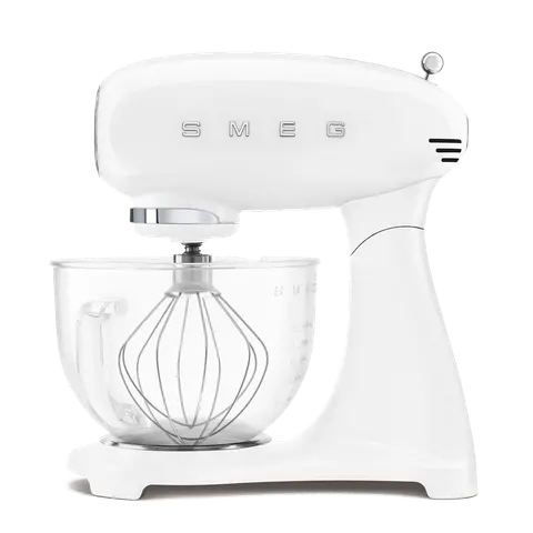 SMEG מיקסר עומד בצבע לבן עם קערה מזכוכית מסדרת 50's Retro Style,תוצרת SMEG דגם SMF13WHUK